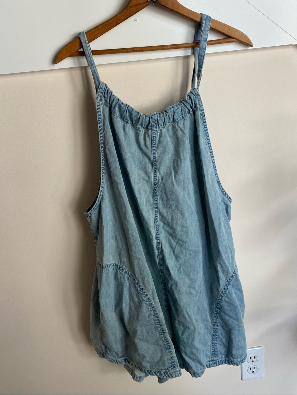 We The Free Light Blue Denim Romper with Front Pockets